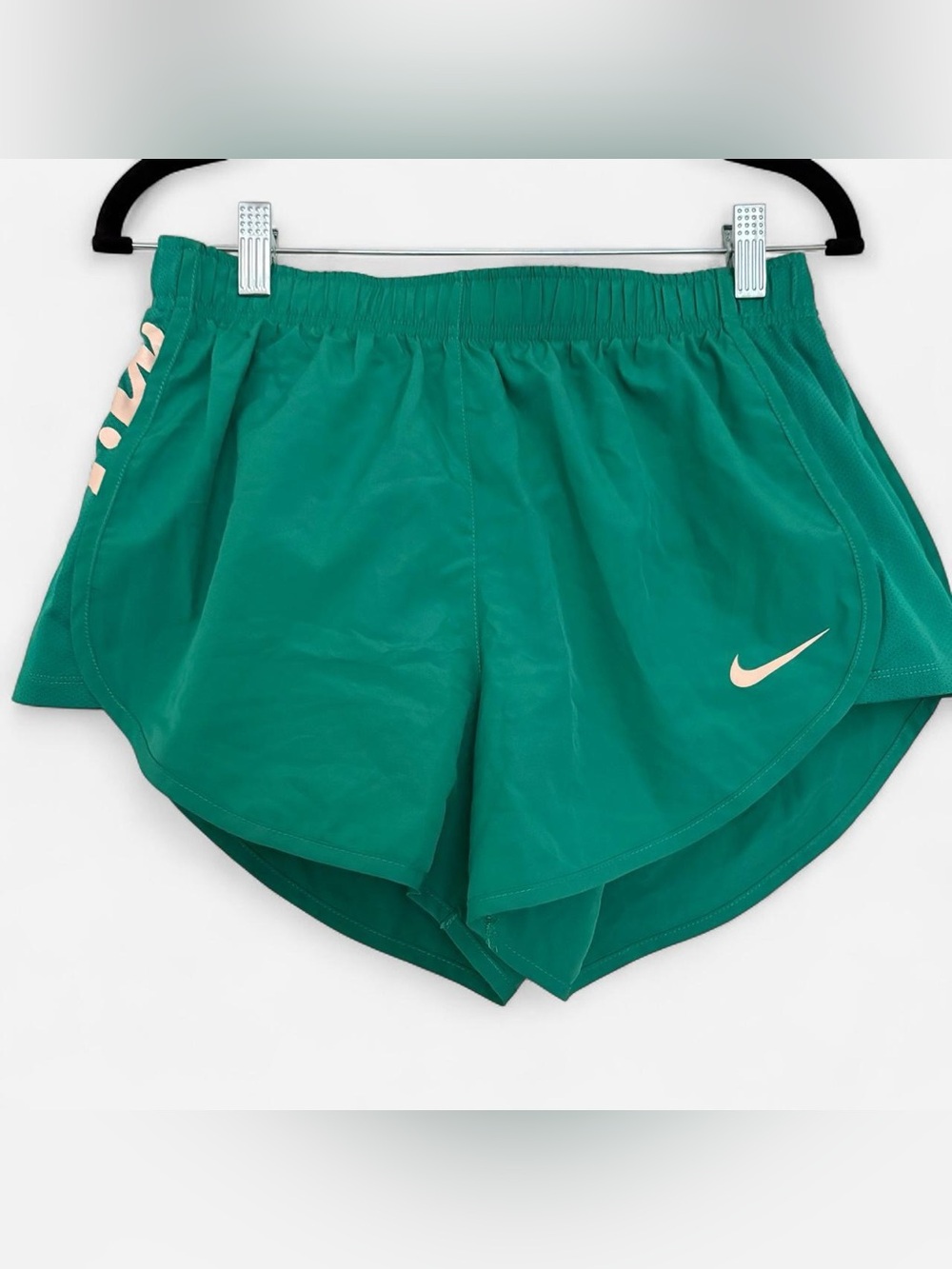 Nike Women’s Teal Athletic Running Shorts with Pale Pink Swoosh Size M